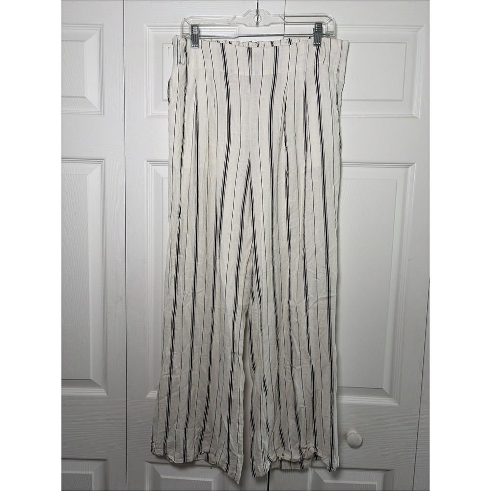 Indigo Rising Striped Wide Leg Pants Womens Size XL Cream Linen Blend Coastal